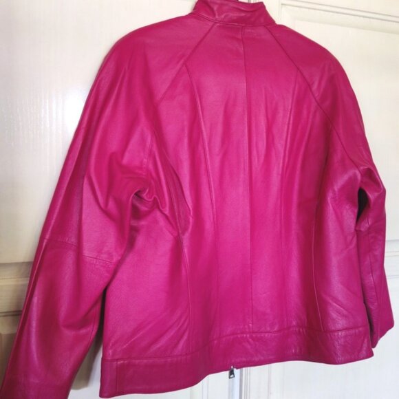 JL Studio Vintage Leather Moto Jacket in Hot Pink w/Matching Gloves, Sz 14W, EUC - Picture 6 of 14